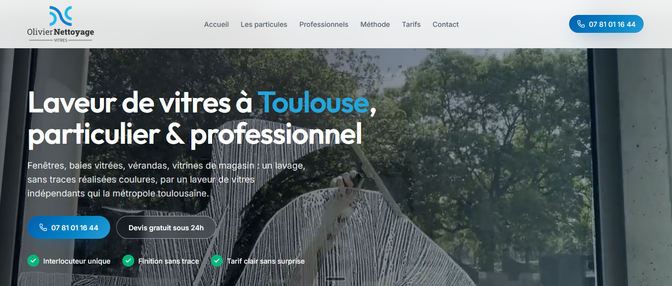 Site de Olivier Nettoyage Vitres sur ordinateur
