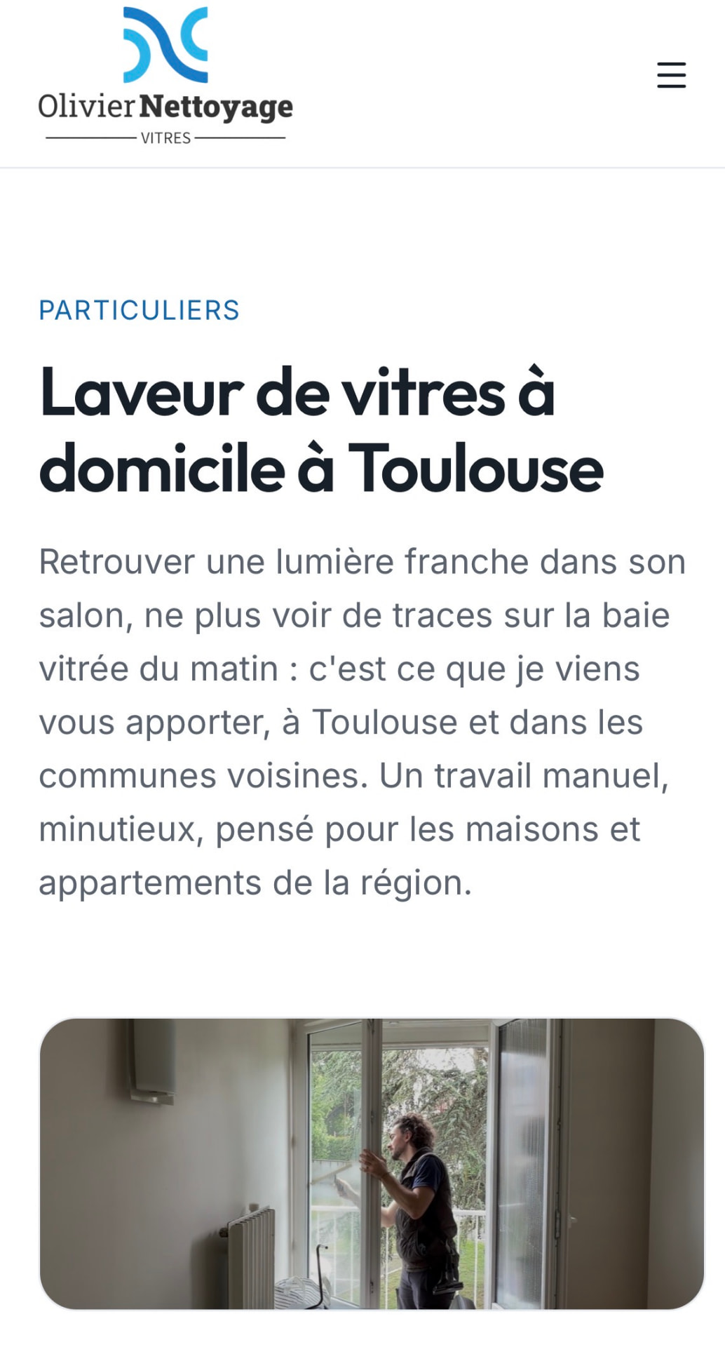 Site de Olivier Nettoyage Vitres sur téléphone