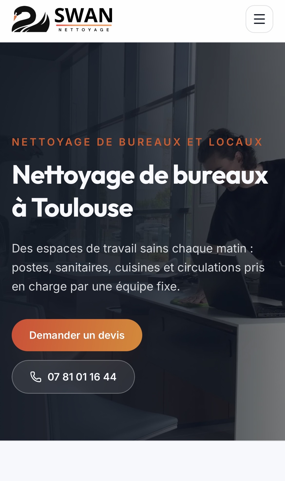 Site de Swan Nettoyage sur téléphone